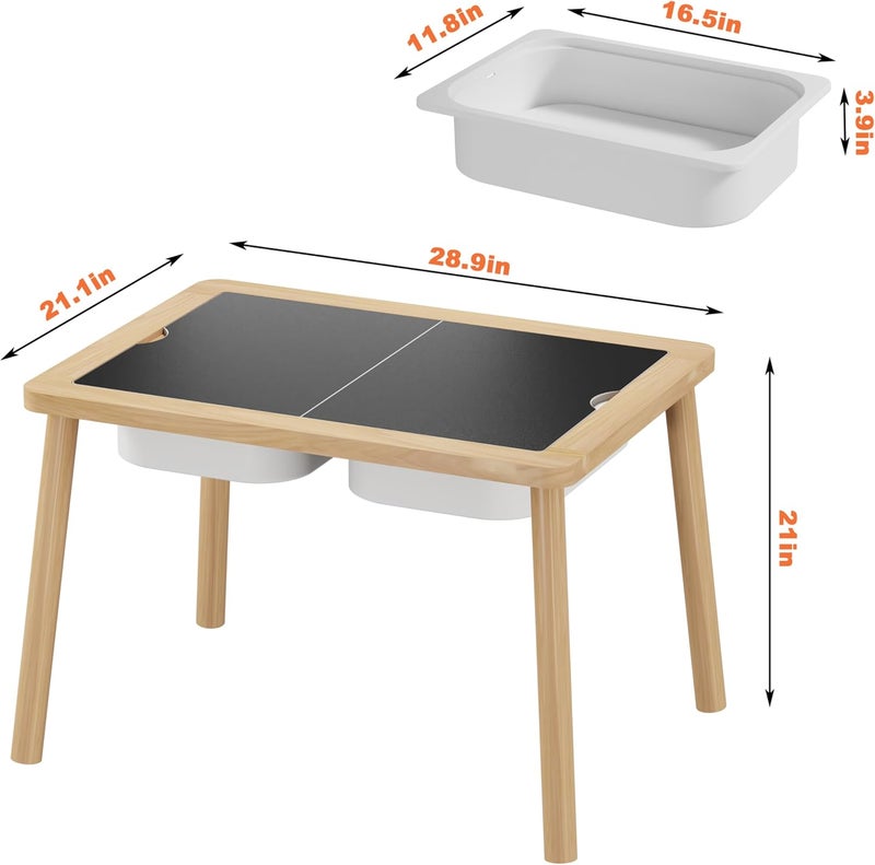 Ogears Sensory Table, Kids Activity Table, Wooden Play Table with Bins, Montessori Table, Chalk Board and Whiteboard - Image 3